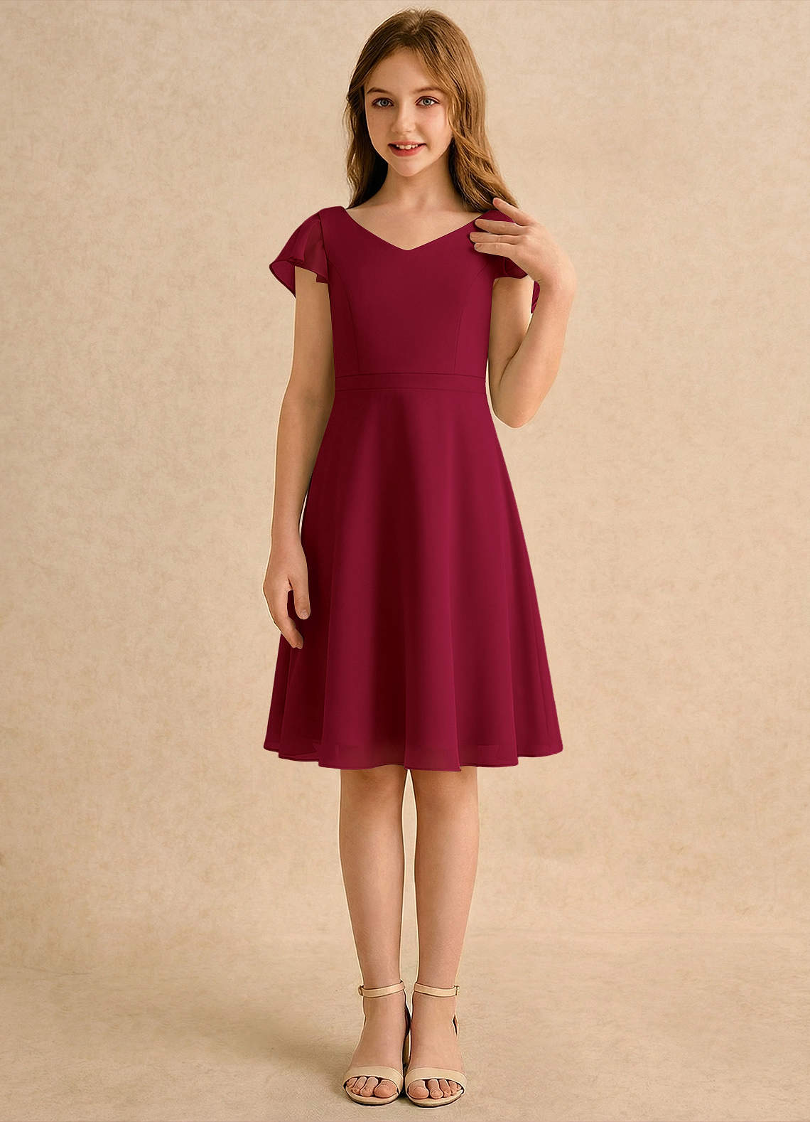 Azazie Narin Girls Formal Flower Girl Klänningar Klänning A-Line i Chiffong med ärmar image3