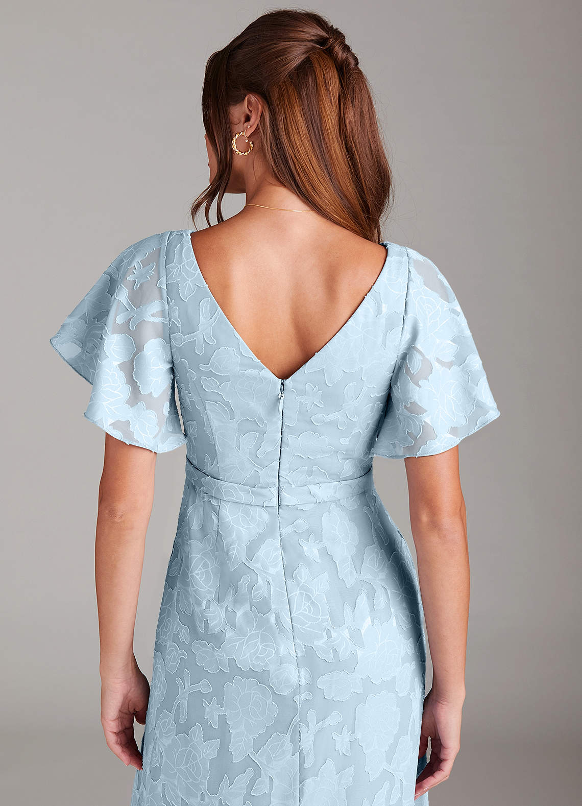 Azazie Ambrosia Bridesmaid Dresses Sky Blue A-Line Pleated Floral Burnout Dress image1