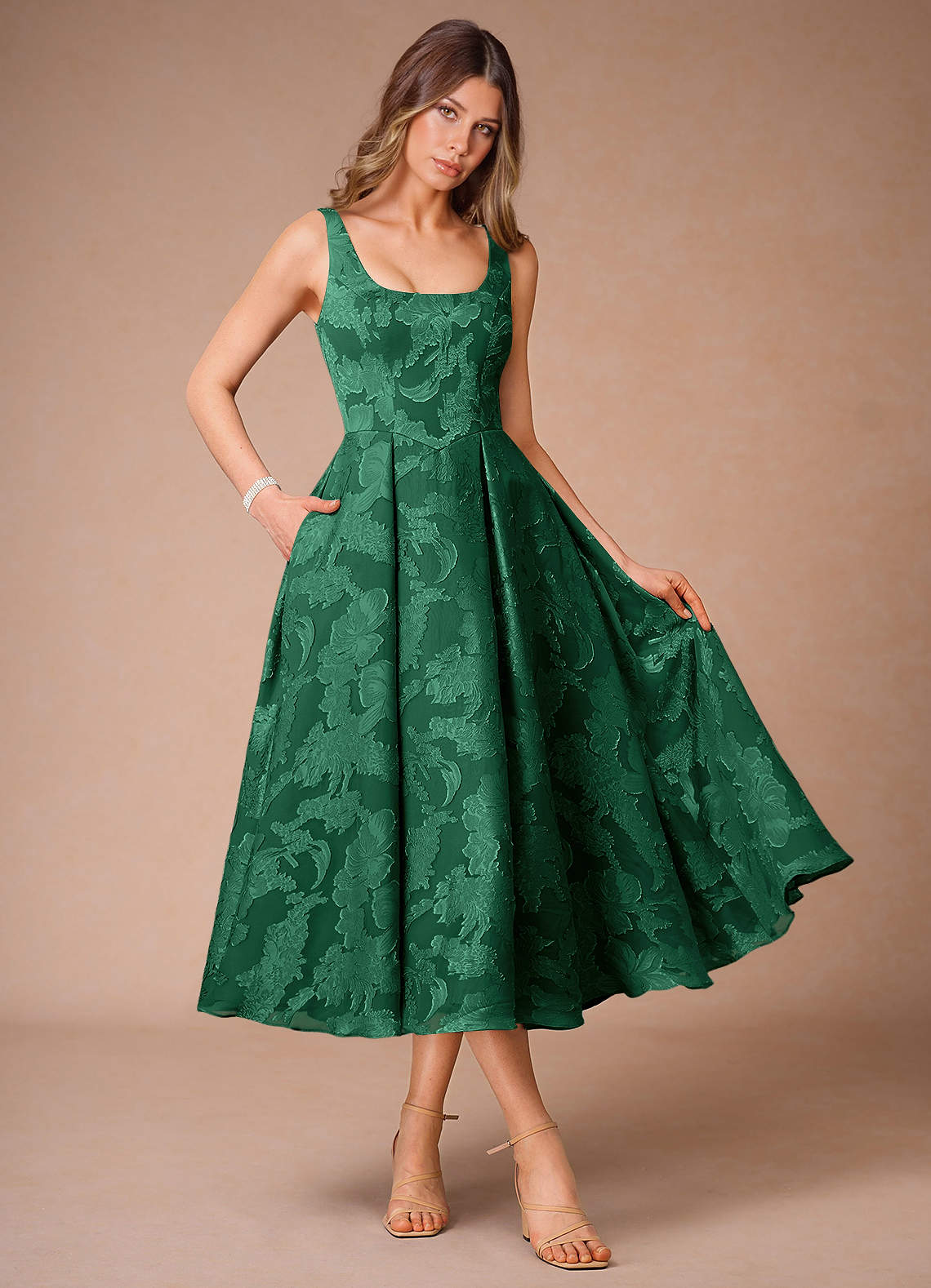 Alba Dark Green Pleated Midi Dress image1