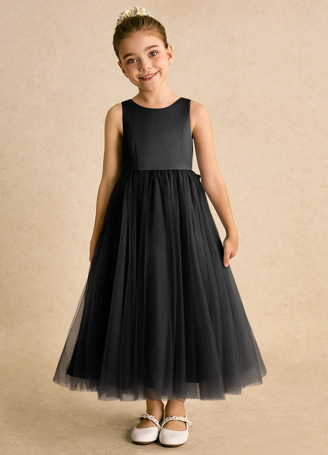 Azazie Solia Robe Demoiselle D'honneur Fillette Robe Princesse en Tulle Arc Noir image2