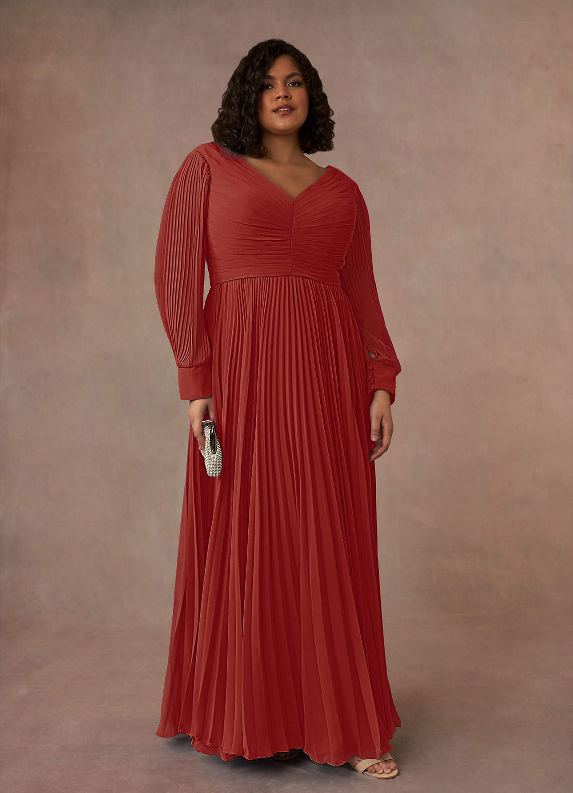 Azazie Zina Mother of the Bride Dresses Terracotta A-Line Pleated Chiffon Dress image1