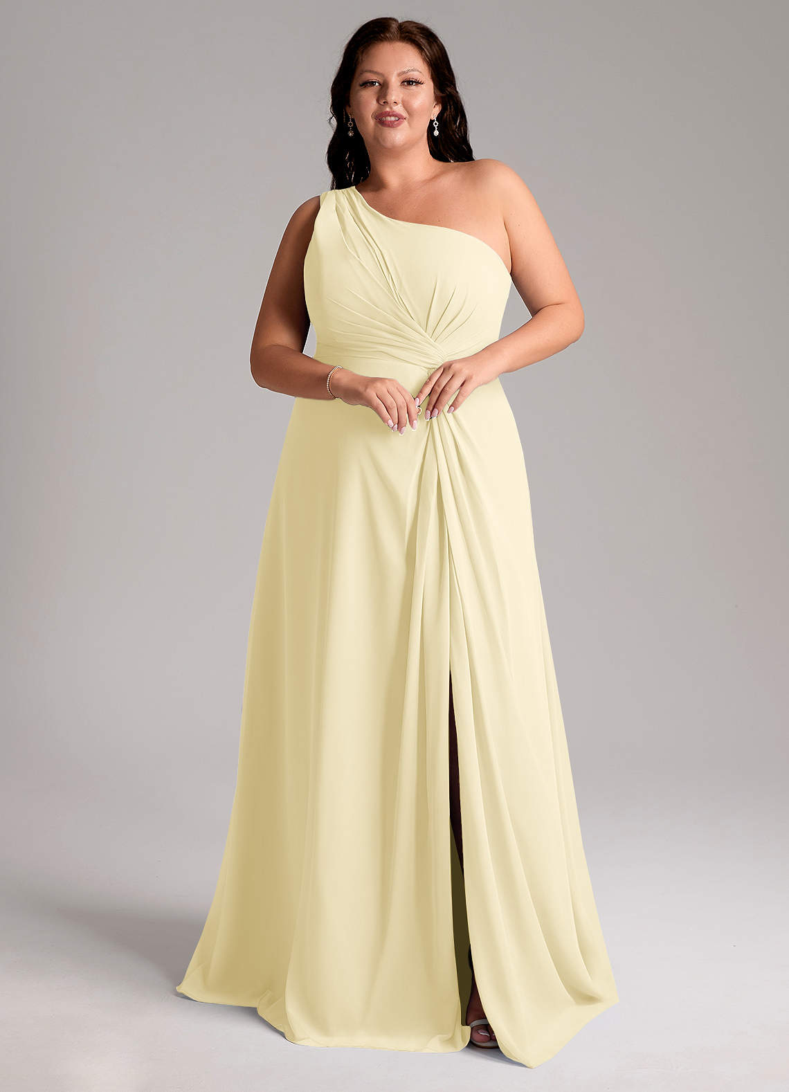 Azazie Brooke Bridesmaid Dresses Lemon Sorbet A-Line One Shoulder Chiffon Dress image9
