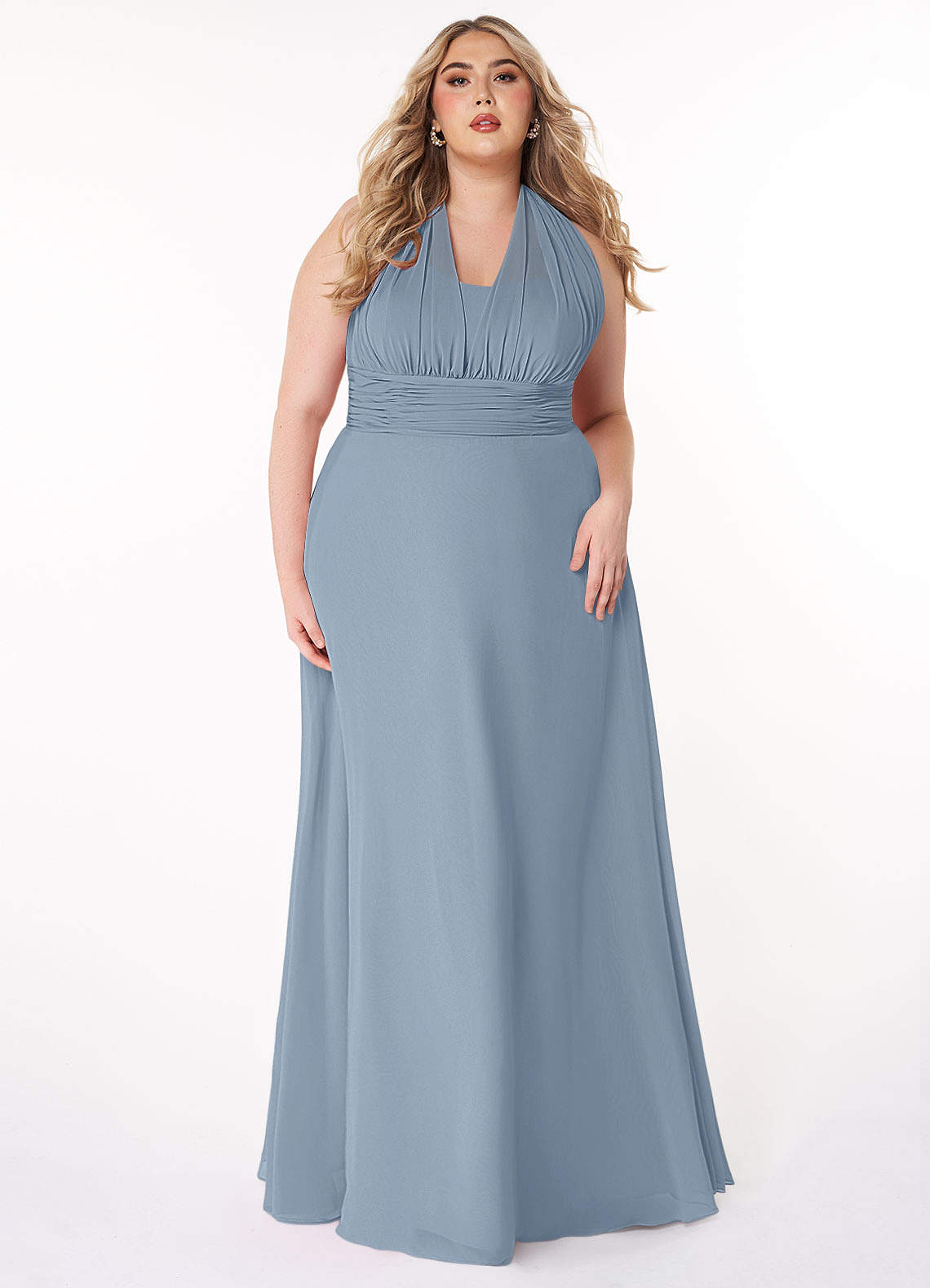 Azazie Fifi Robes de demoiselle d'honneur Robe Trapèze Convertible en Mousseline de soie Sans bretelles Bleu Poussiéreux image1