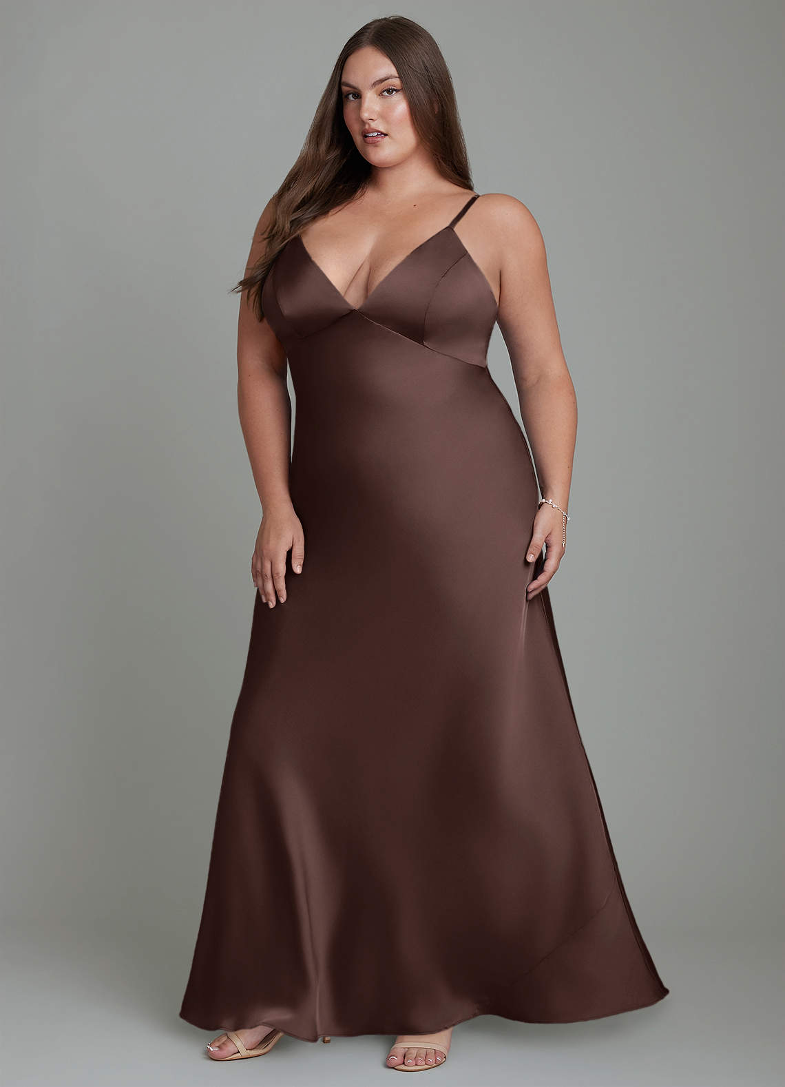 Azazie Stefania Bridesmaid Dresses Ganache A-Line Stretch Satin Dress image11