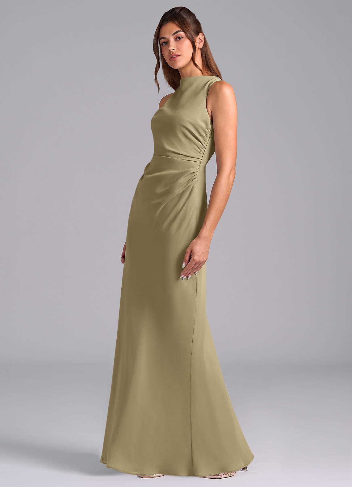Azazie Evadne Bridesmaid Dresses Moss Green A-Line Pleated Chiffon Dress image1