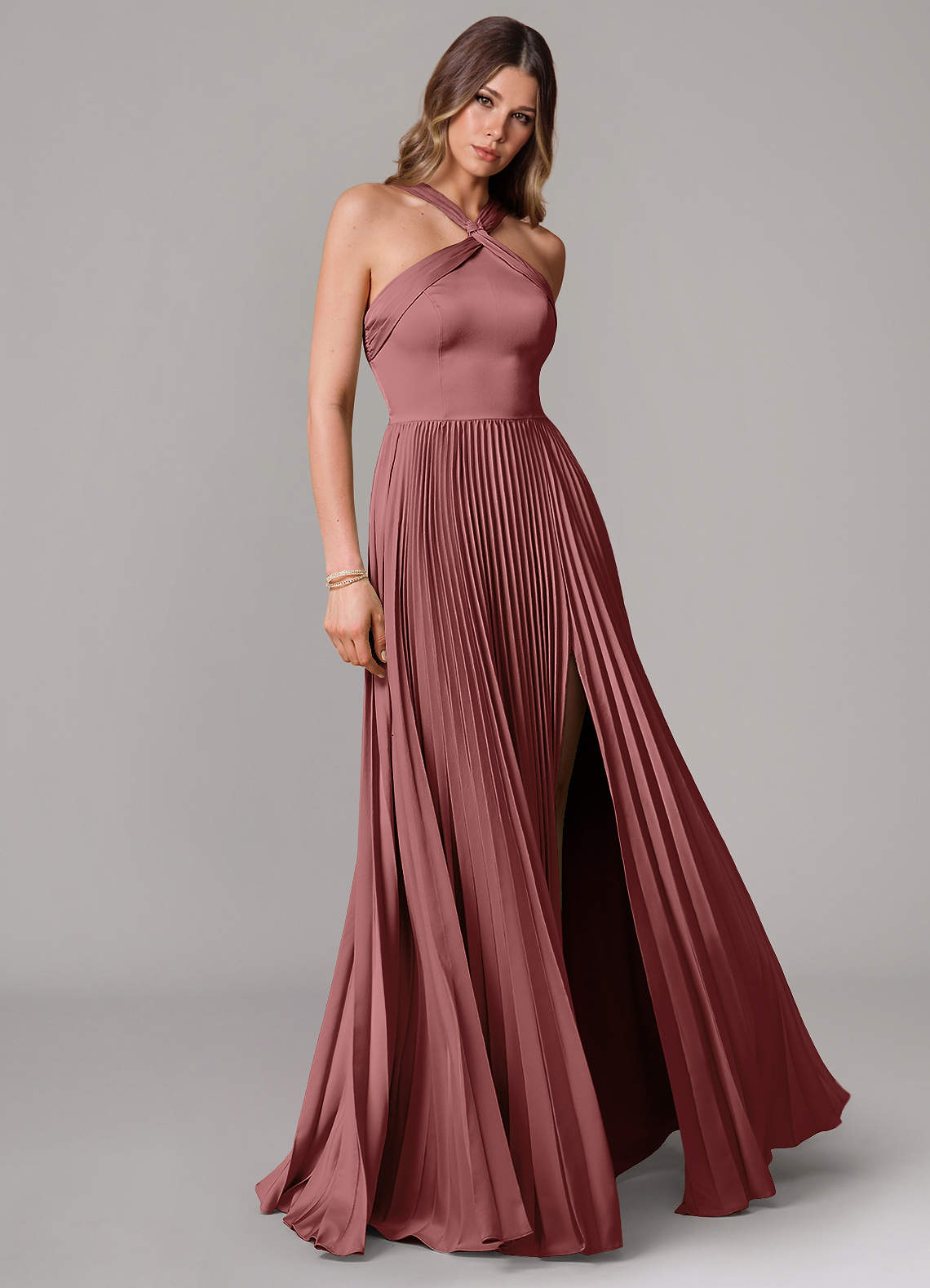 Azazie Afra Brautjungfernkleider A-Linie Plissee Stretch-Satin Kleid Amethyst image1