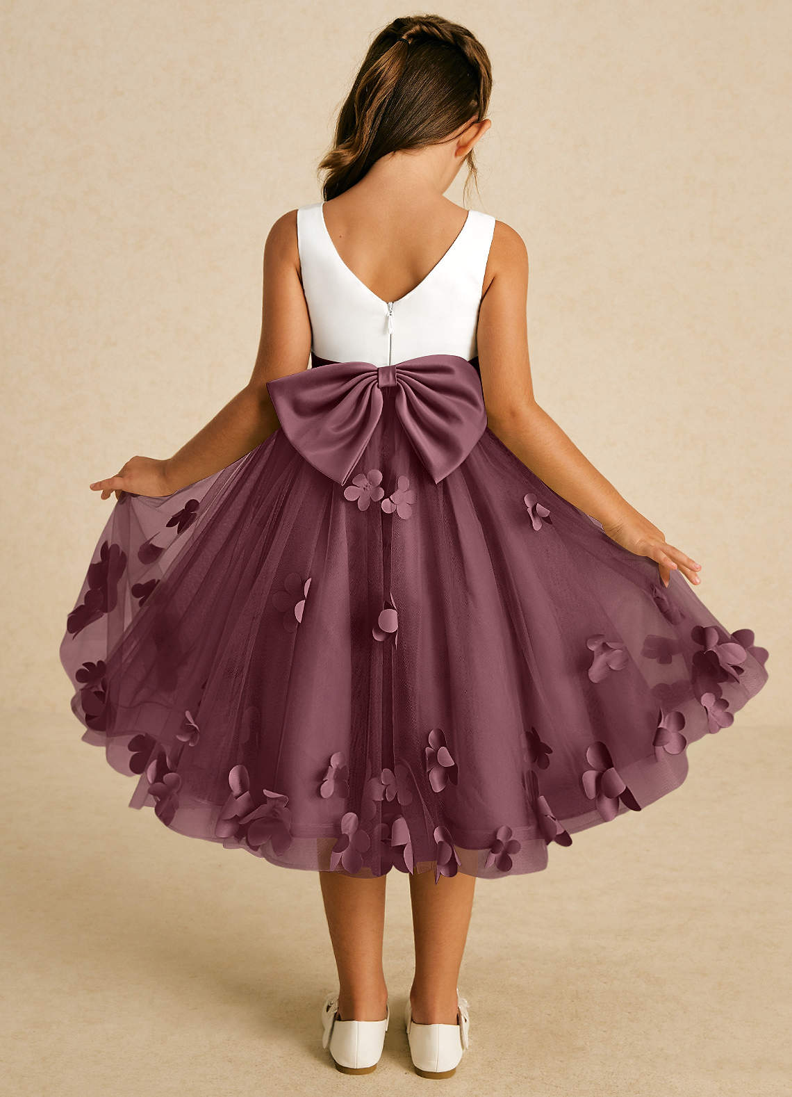 Azazie Sprout Flower Girl Dresses Sangria A-Line Bow Tulle Dress image1