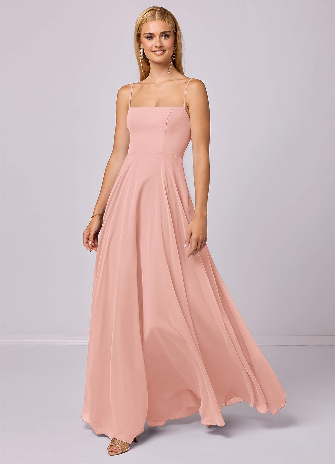 Barbie ♥ Azazie Brautjungfernkleider A-Linie Chiffon Kleid Rosettenrosa image1