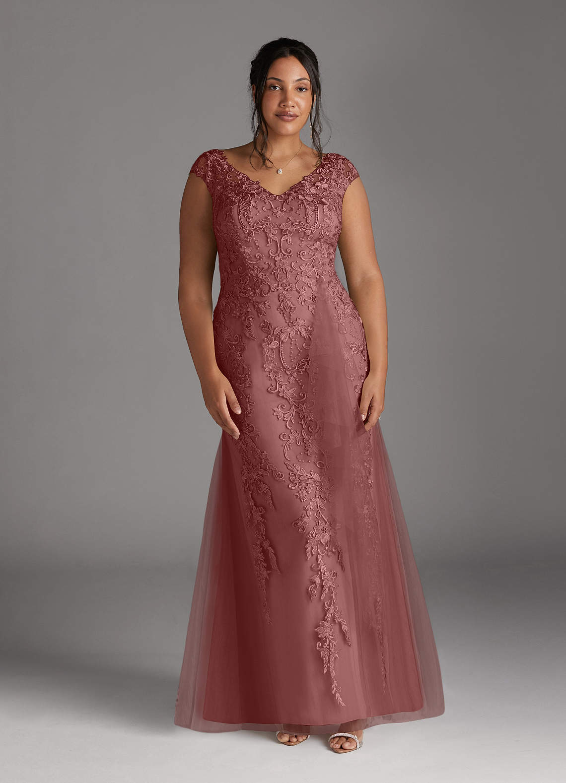 Azazie Melena Abito Sirena in Tulle Pizzo Rosa Del Deserto Azazie