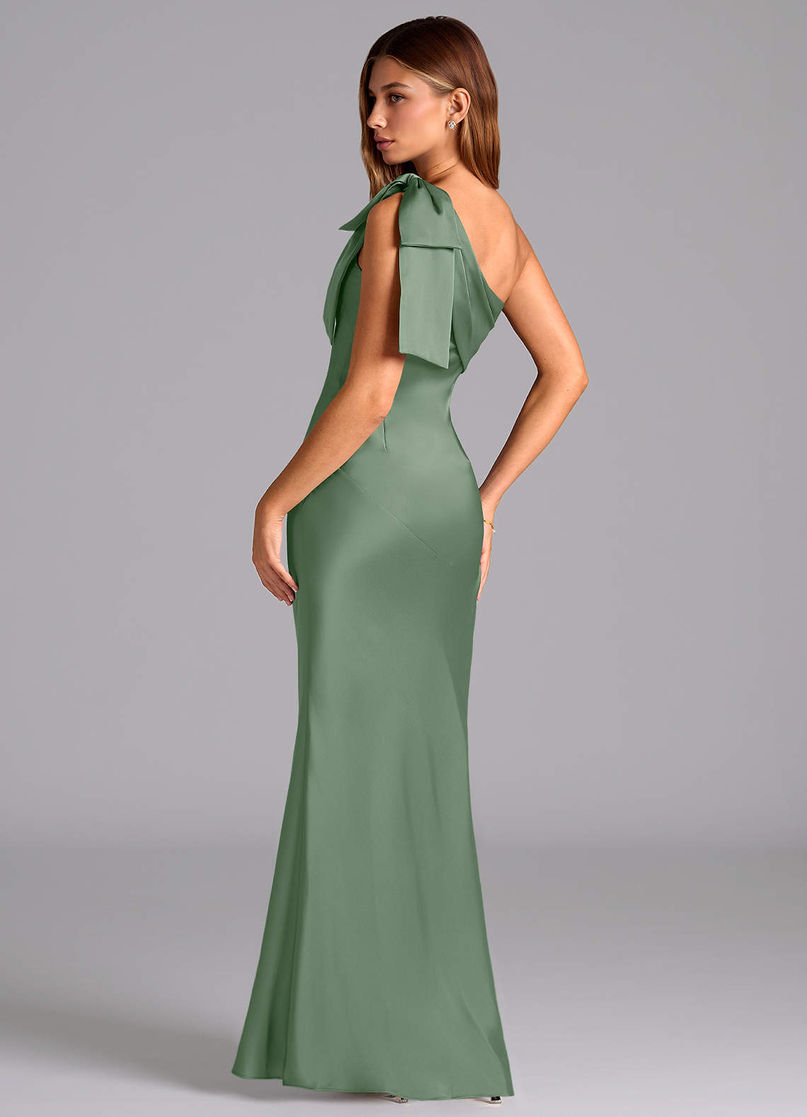 Azazie Yuanna Bridesmaid Dresses Matcha Mermaid One Shoulder Stretch Satin Dress image5
