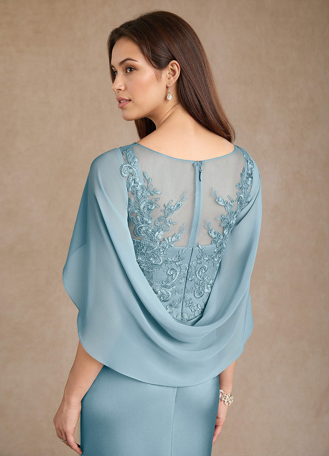 Azazie Hera Mother of the Bride Dresses Moody Blue A-Line Lace Stretch Satin Dress image5