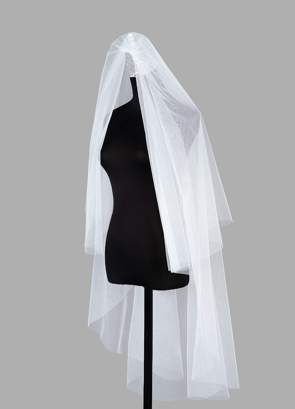 front Juniper Rhinestones Waltz Length Veil With Blusher