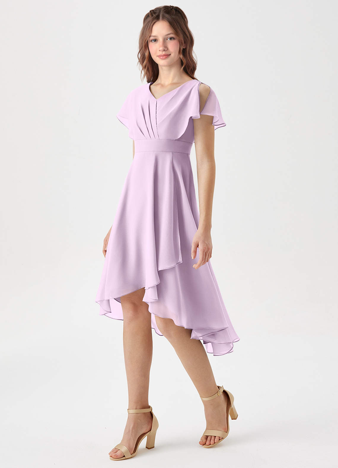 Azazie Graciela Junior Frosted Lilac A-Line Pleated Chiffon Dress image1