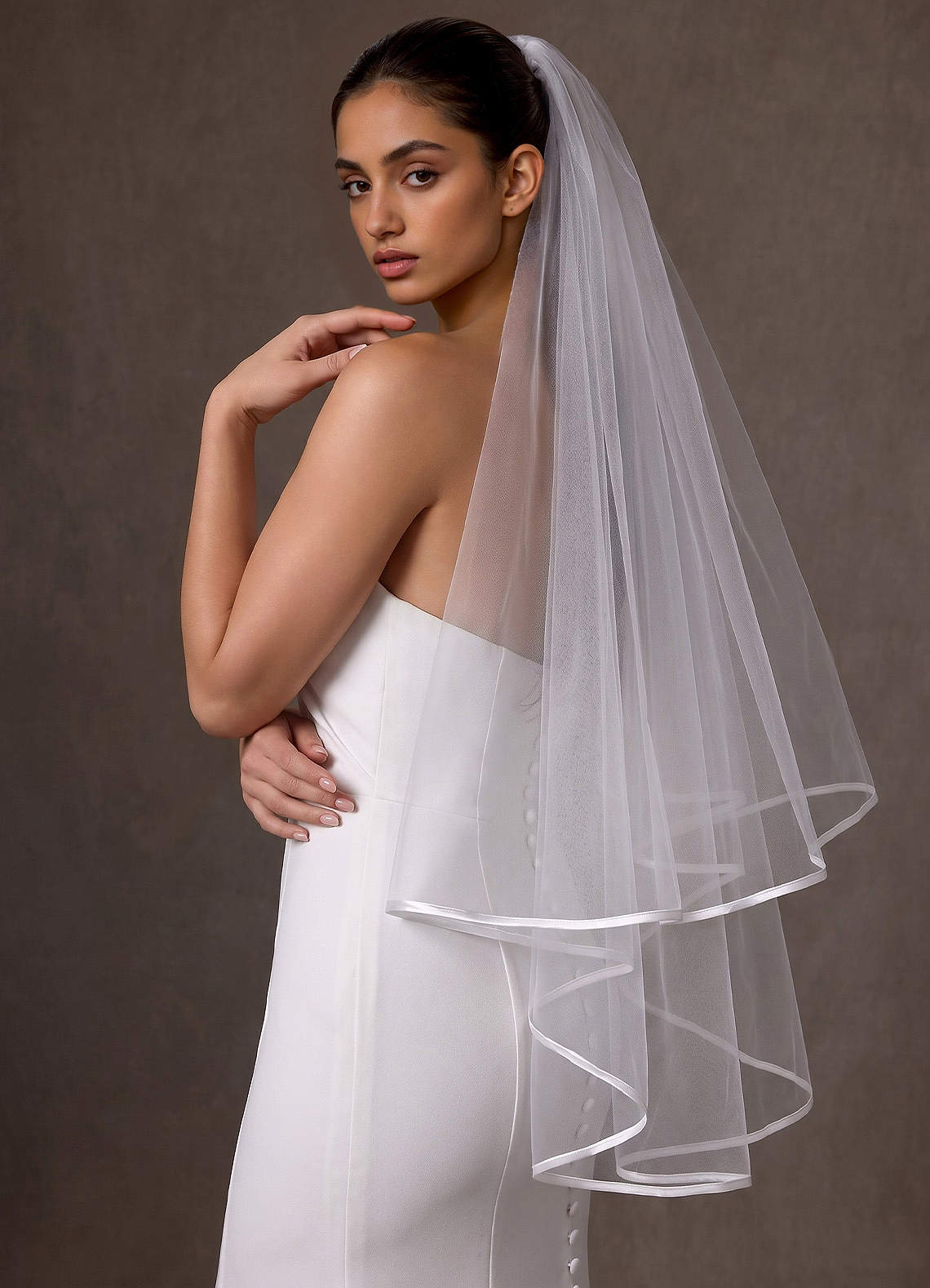 front Coiled Satin Edge Blusher Veil