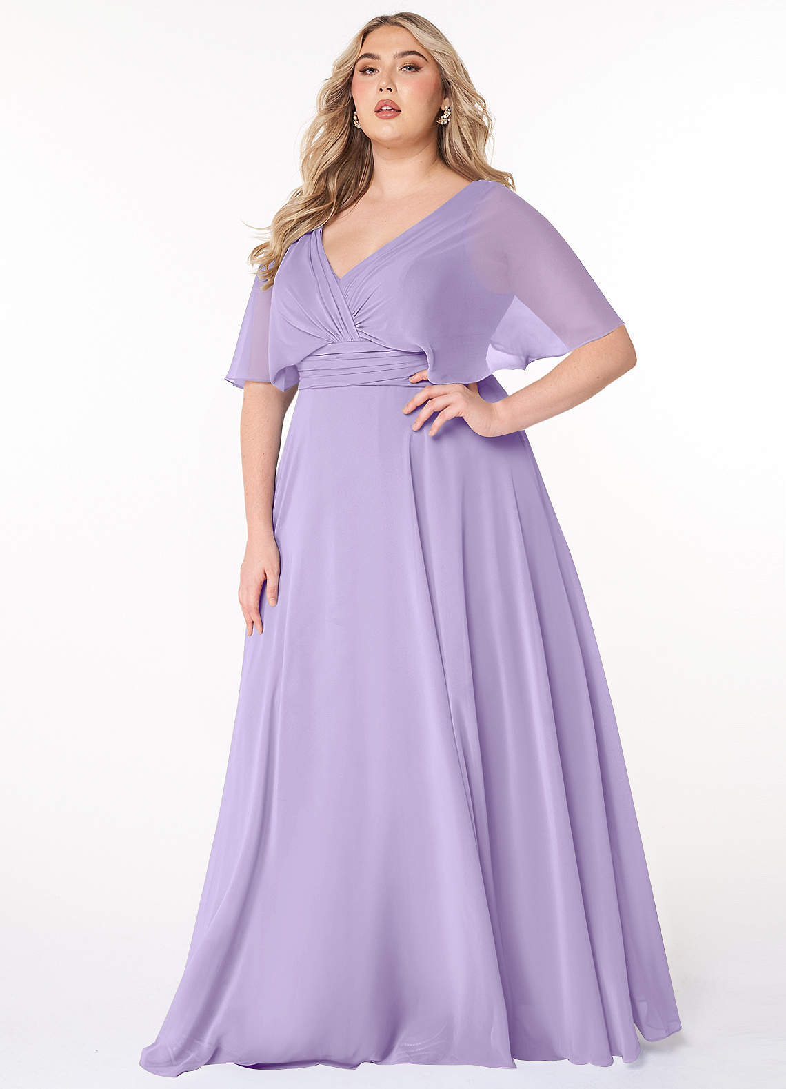 Azazie Pamela Bridesmaid Dresses Lilac A-Line V-Neck Pleated Chiffon Dress image1