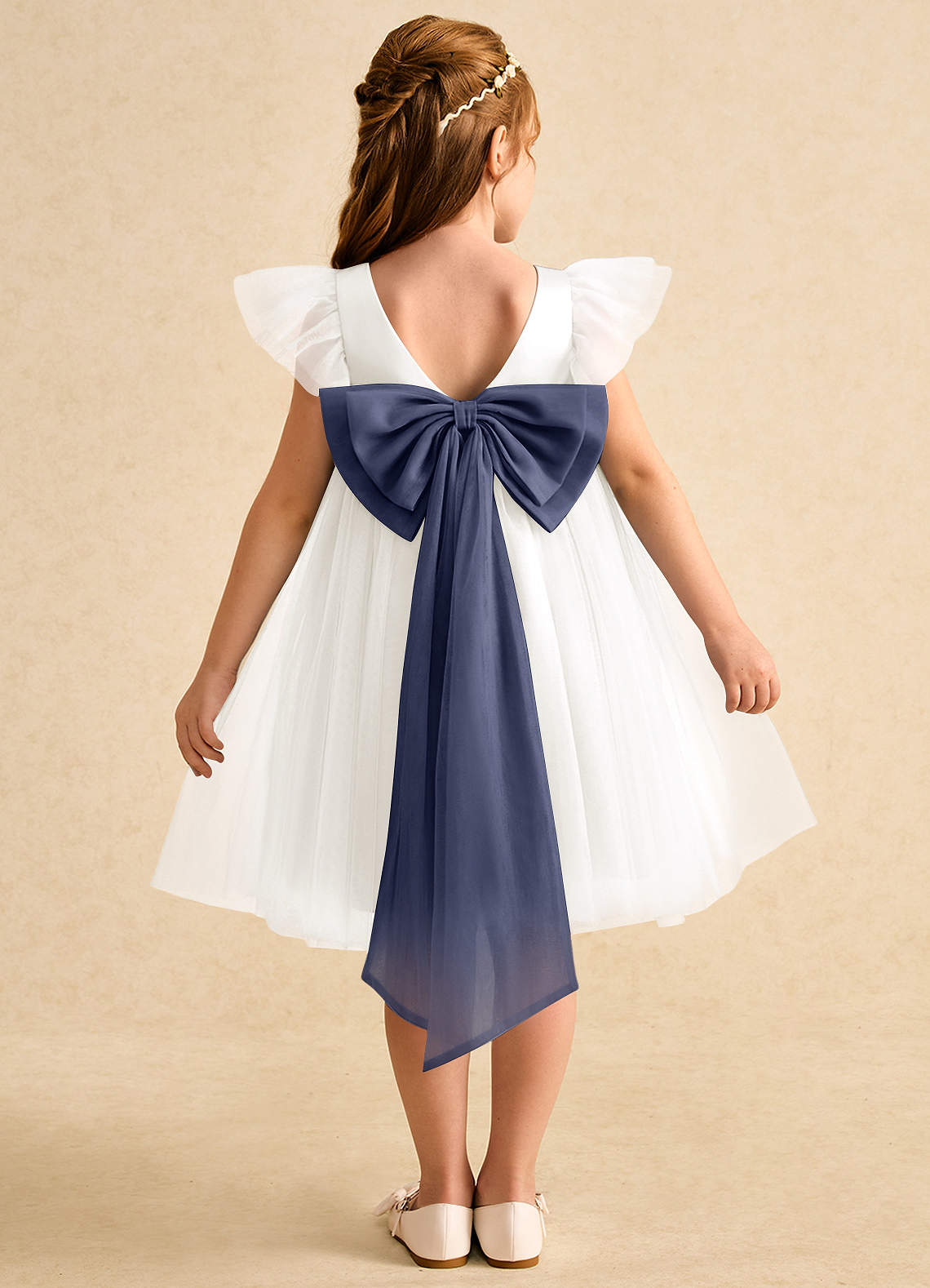 Azazie Munchkin Flower Girl Dresses Ivory Stormy A-Line Bow Tulle Dress image1