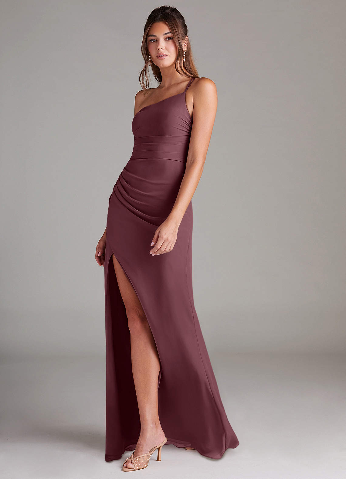 Azazie Eren Jurken voor bruidsmeisjes Jurk van Chiffon met Kolom One-Shoulder Sangria image4