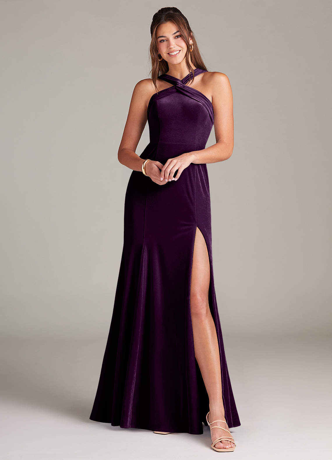 Azazie Rue Bridesmaid Dresses Grape A-Line Pleated Velvet Dress image1