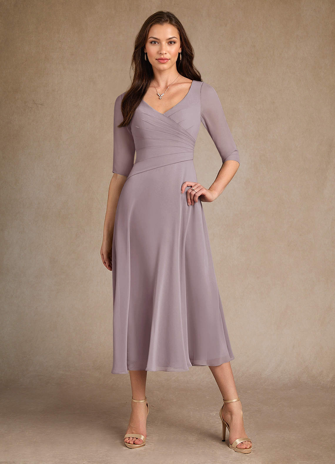 Azazie Durant Abiti per la Madre della Sposa Abito A-Line in Chiffon Plissettato Dusk image3