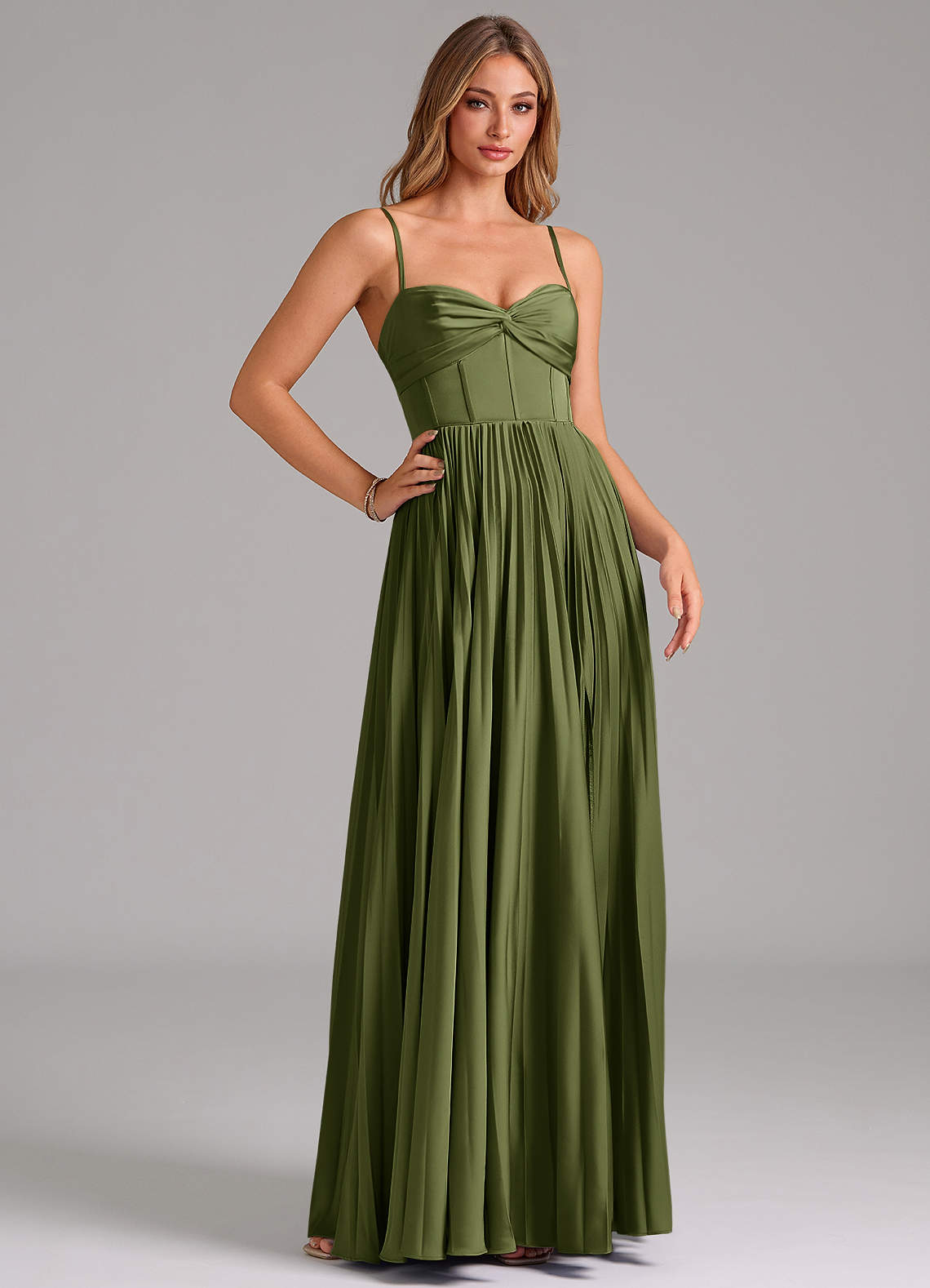 mimosa様カーキ Azazie Akiko Ready to Ship Olive Stretch Satin Bridesmaid Dresses