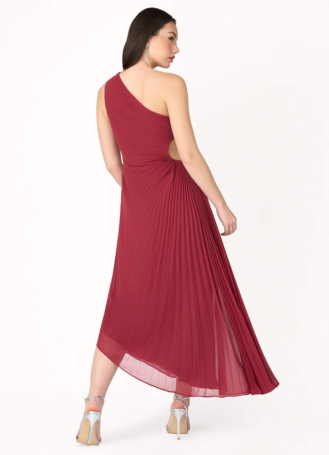 Azazie Spring Summer Maxi Dresses Cocktail Party Prom Semi Formal Wedding Guest Dresses Sleeveless One Shoulder Ruby Red