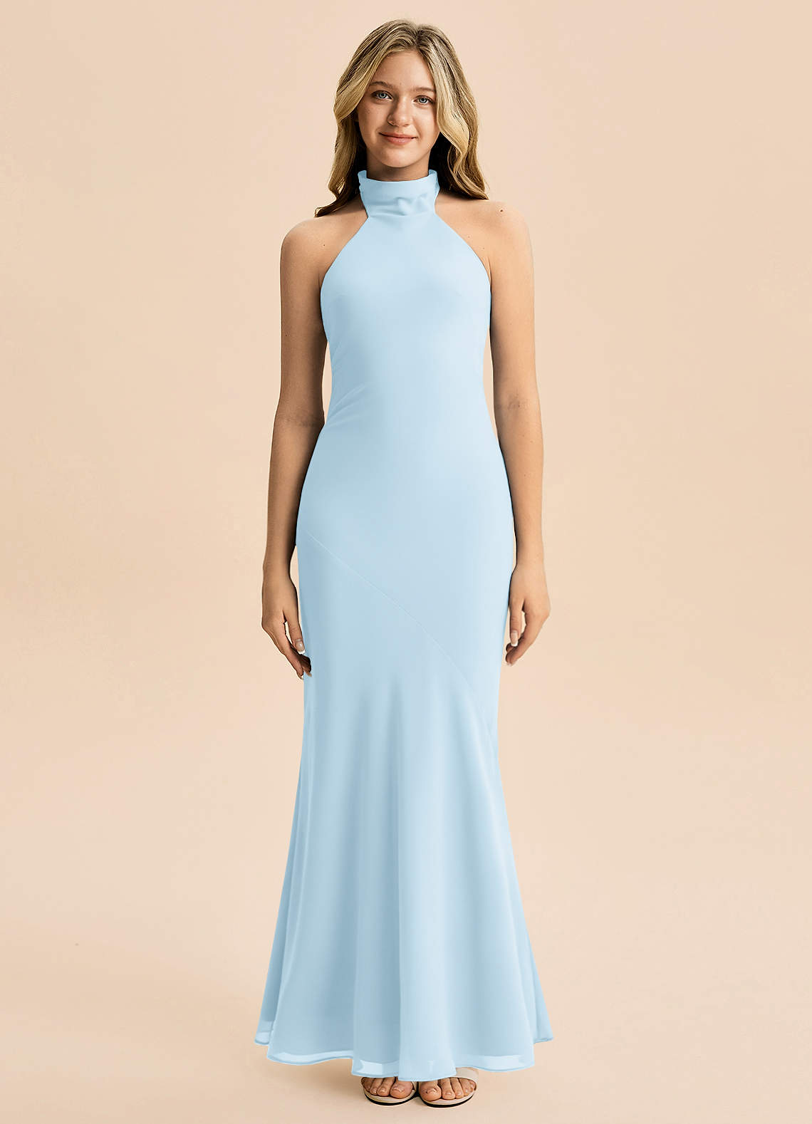 Azazie Velli Junior Sky Blue Mermaid High Neck Chiffon Dress image2