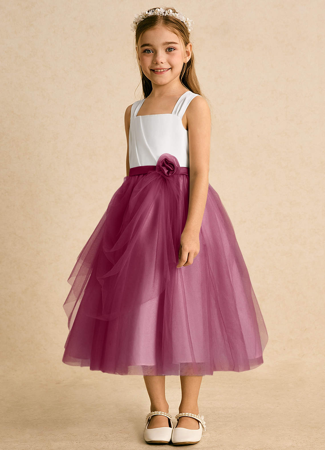 Azazie Bonny Flower Girl Klänningar Klänning Balklänning i Tyll Plisserad image1