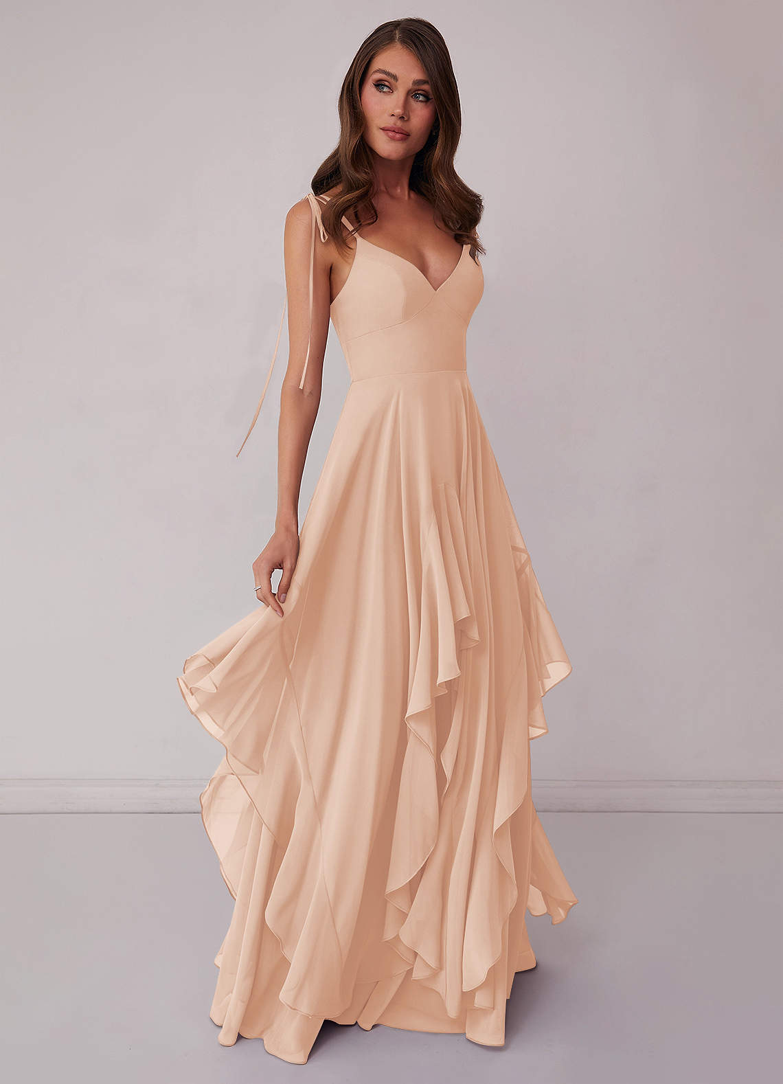 Barbie ♥ Azazie Bridesmaid Dresses V-neck Chiffon Tiered A-line Dress image2