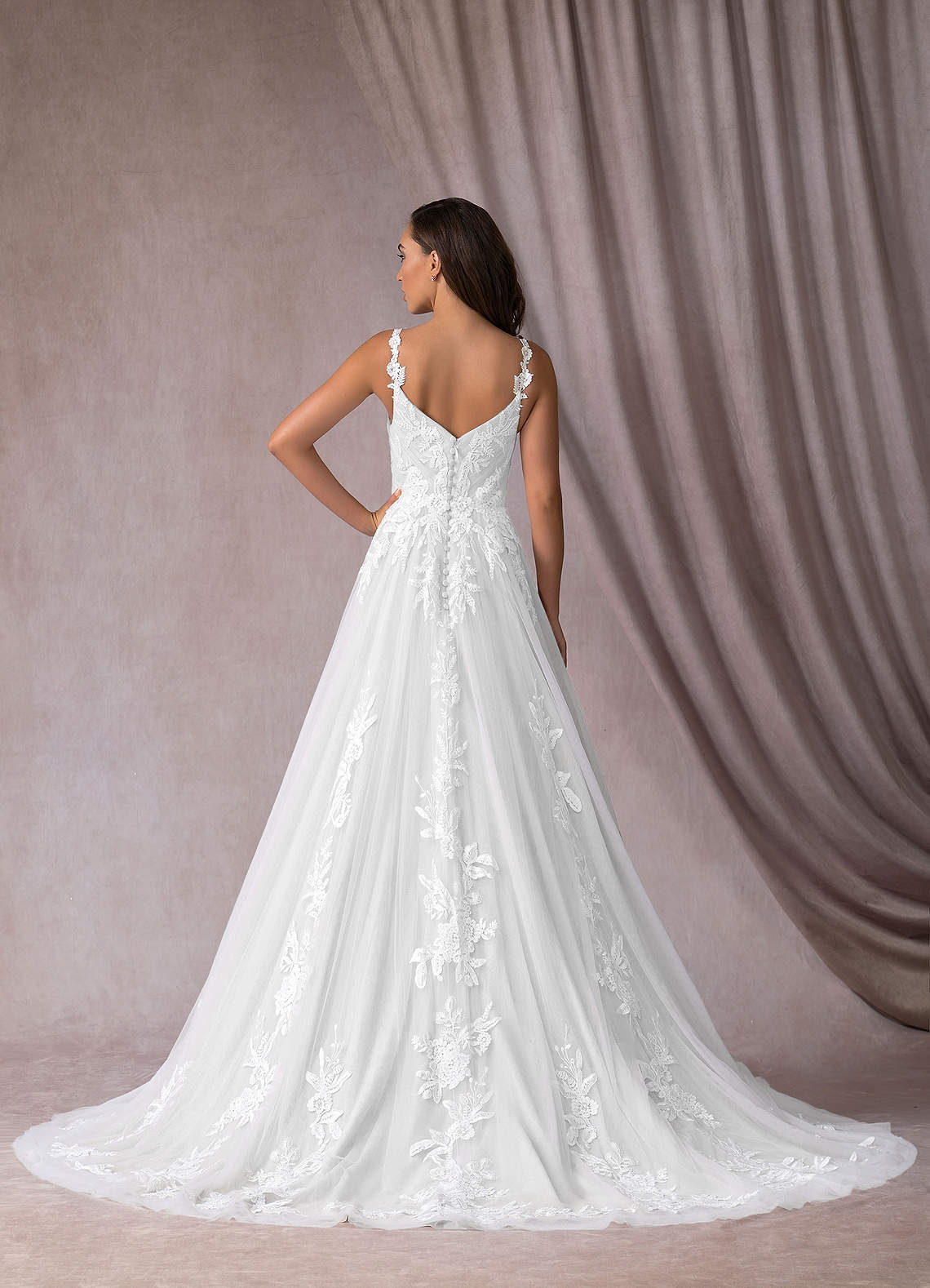 Azazie Delaina Wedding Dresses Diamond White A-Line V-Neck Sequins Tulle Dress image7