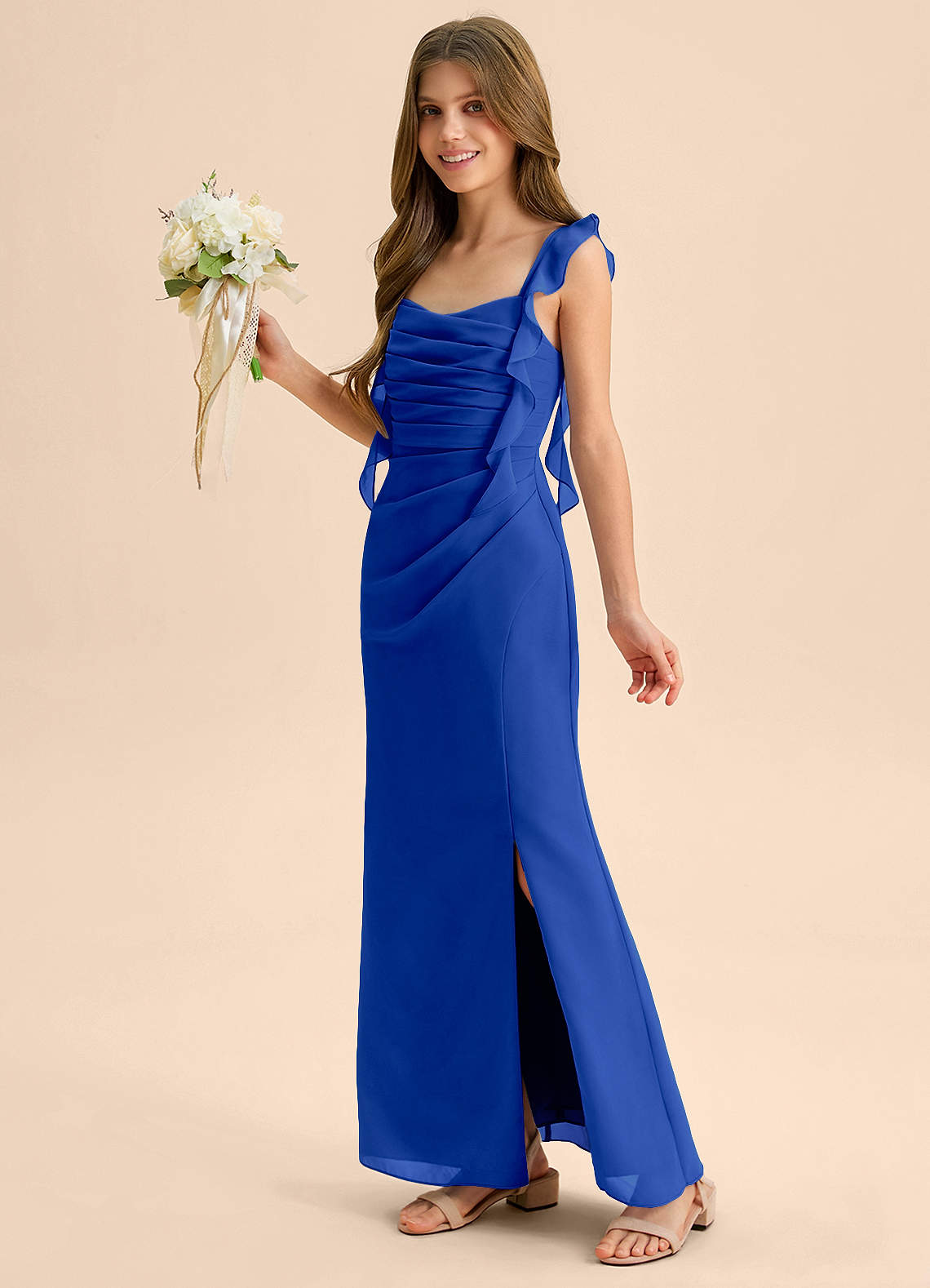 Azazie Jessamine Junior Royal Blue Mermaid Sweetheart Neckline Chiffon Dress image5