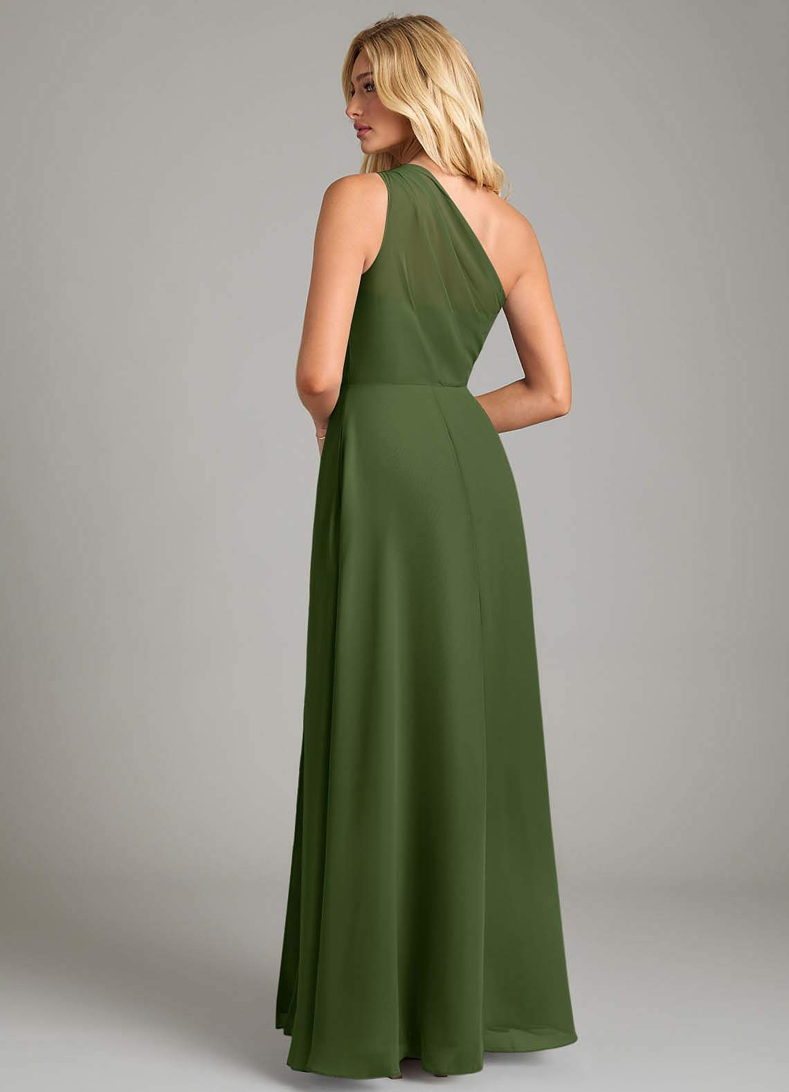 Azazie Phaedra Bridesmaid Dresses Olive A-Line One Shoulder Chiffon Dress image1