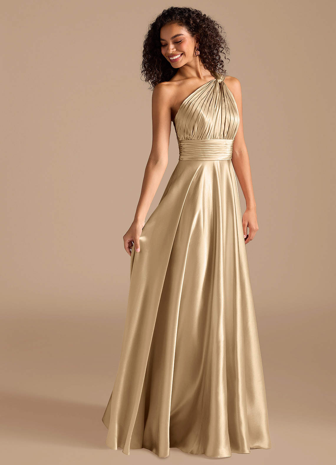 Azazie Charlize Klänningar att prova hemma Klä av A-Linje i Metallisk satin Ena axeln Kastanjebrunt image5