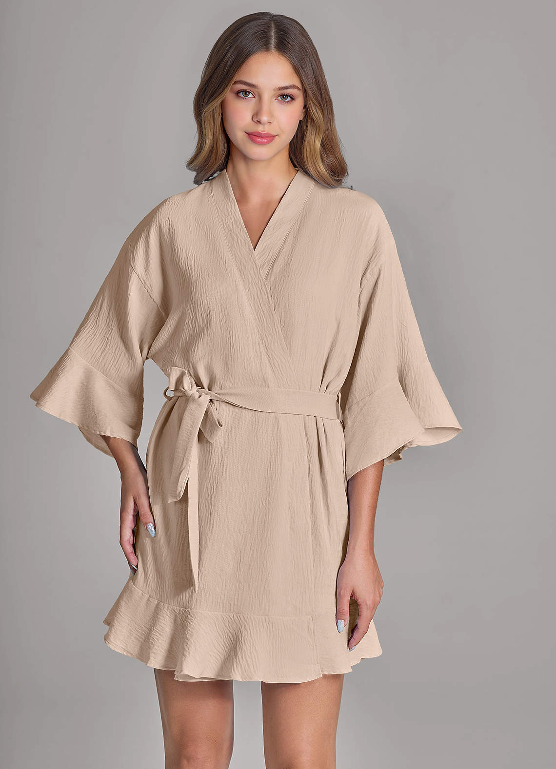 front Matching Color Ruffled Cloud-Soft Robe