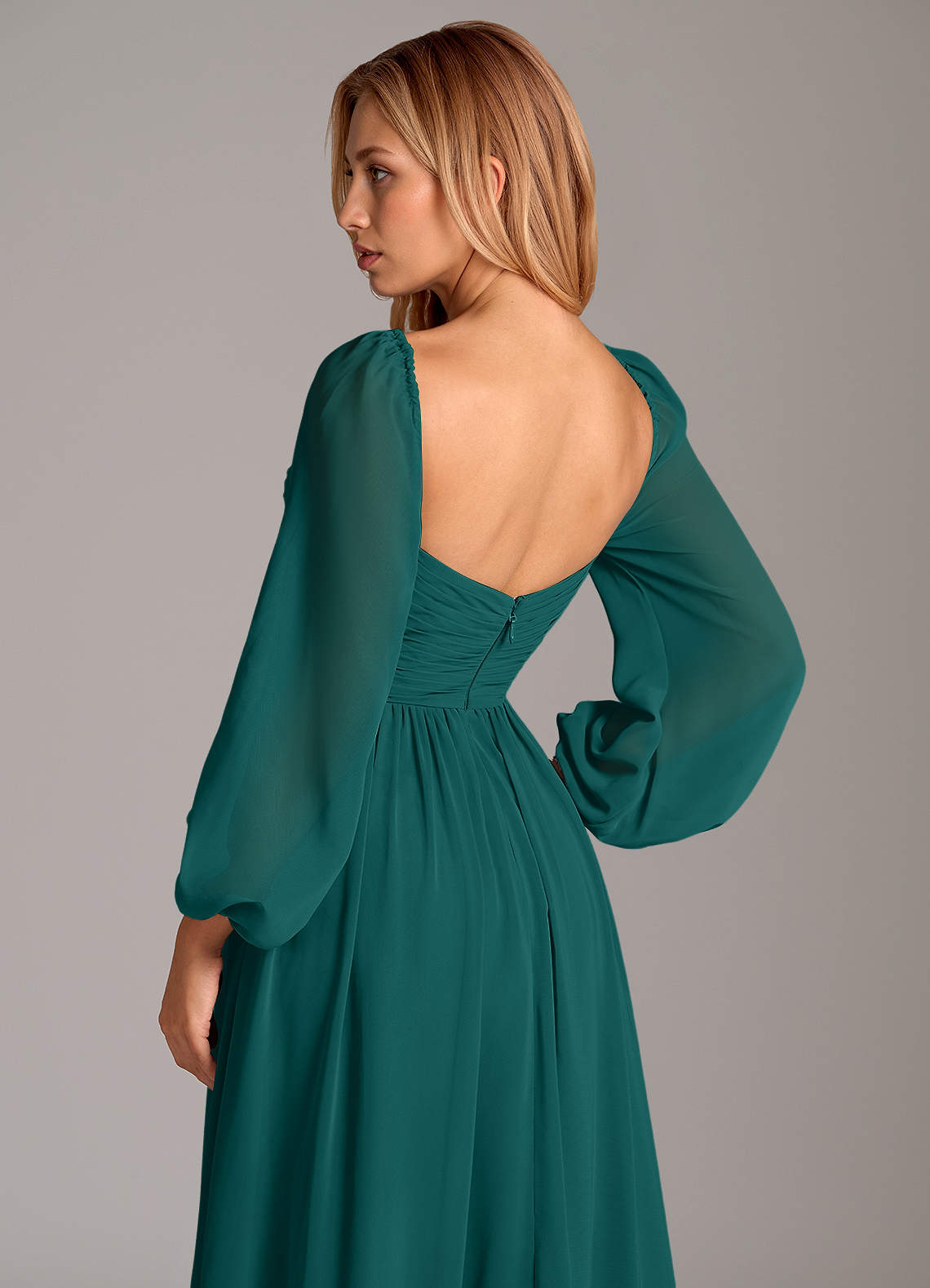 long sleeve peacock dress Peacock Blue High Neck Chiffon A-Line Long Mother of the Bride Dress with Lace
