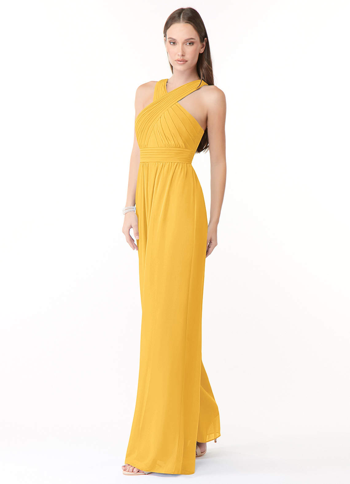 Elegant A-Line Bow Ruffle Junior Bridesmaid Dresses Marigold
