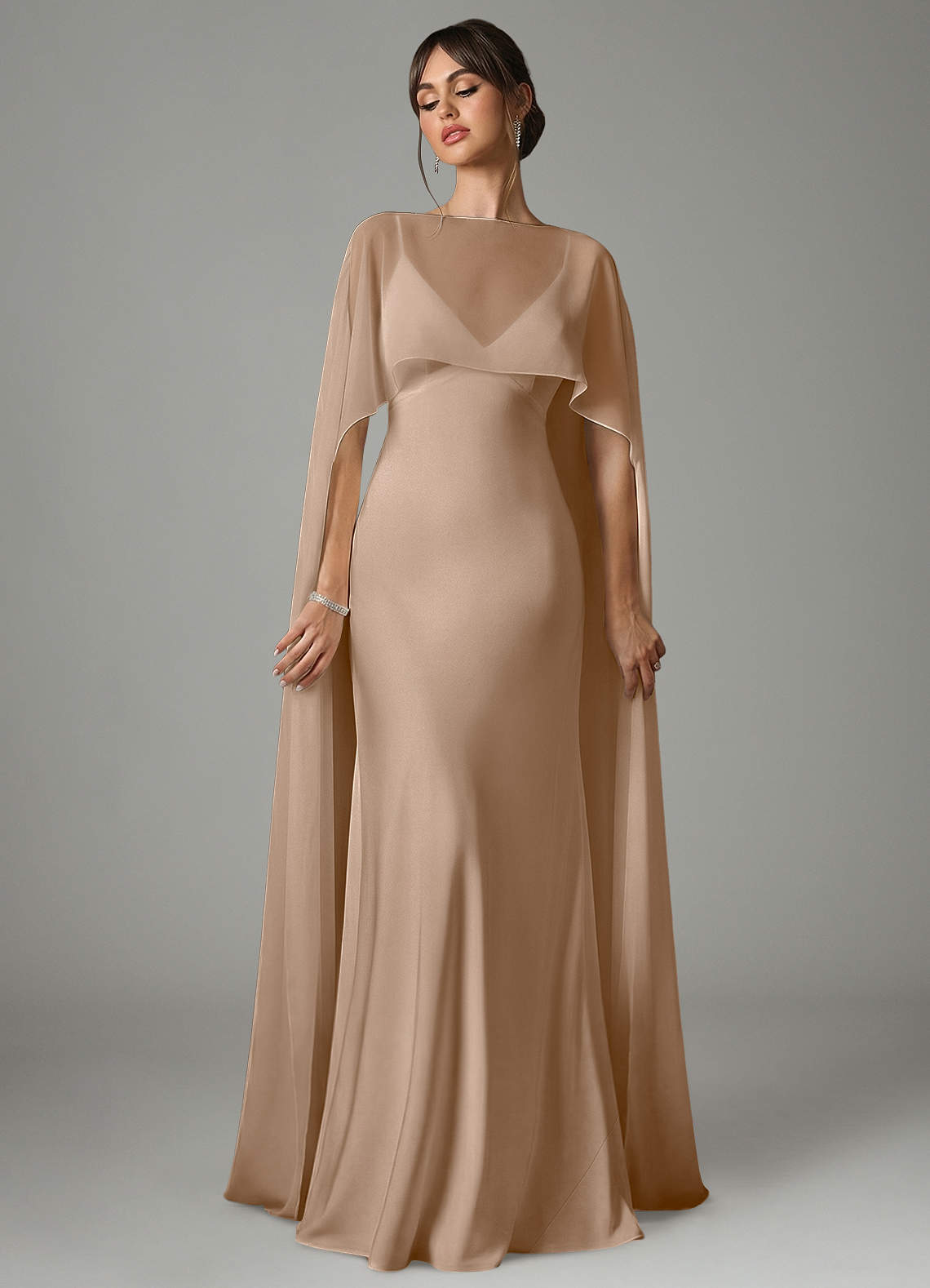 Azazie Stefania Taupe Stretch Satin Bridesmaid Dresses | Azazie
