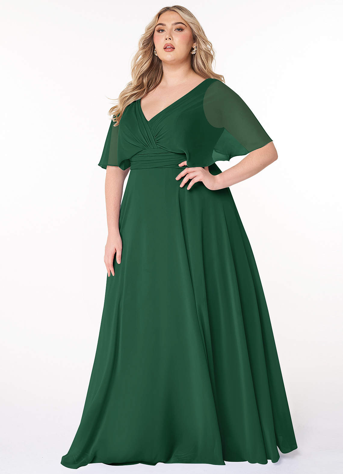 Azazie Pamela Bridesmaid Dresses Dark Green A-Line V-Neck Pleated Chiffon Dress image1