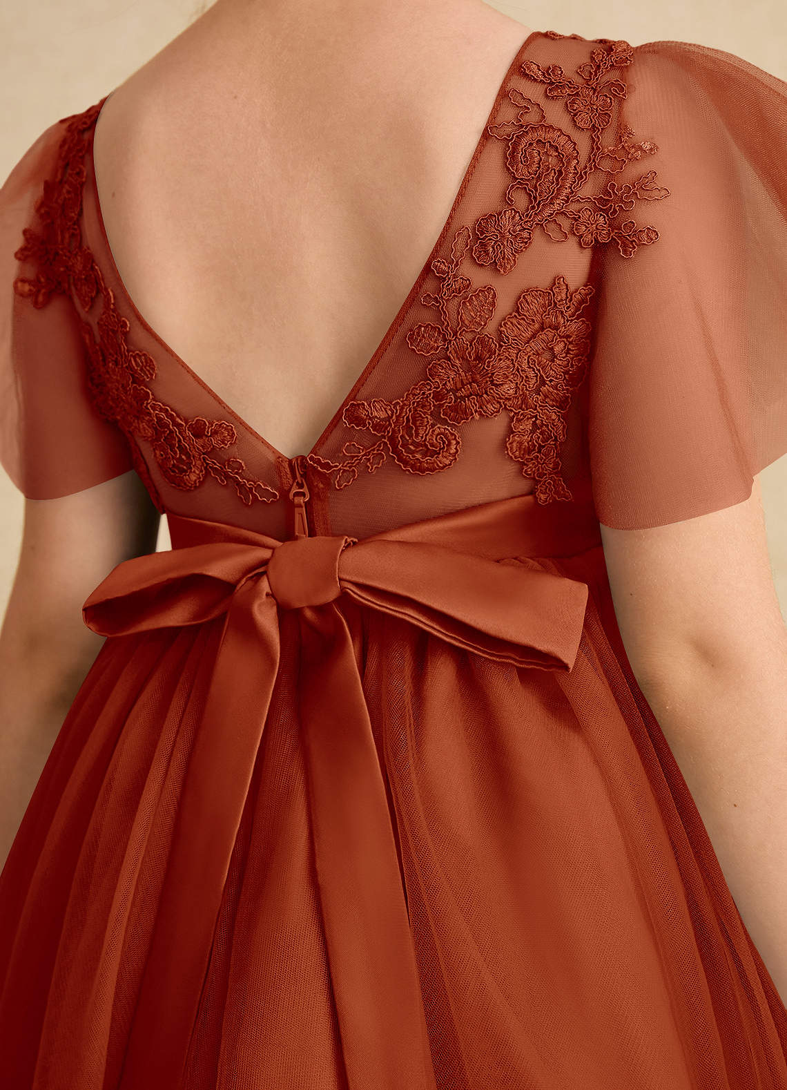 Azazie Queenie Flower Girl Dresses Paprika A-Line Lace Dress image5