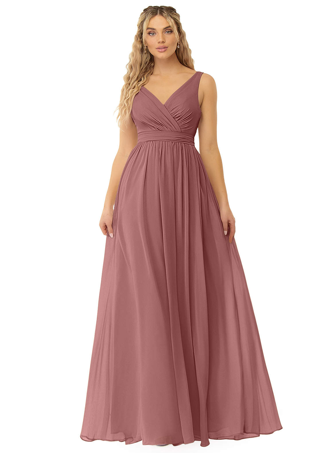 Azazie Kora Bridesmaid Dresses Desert Rose A-Line Pleated Chiffon Dress image1