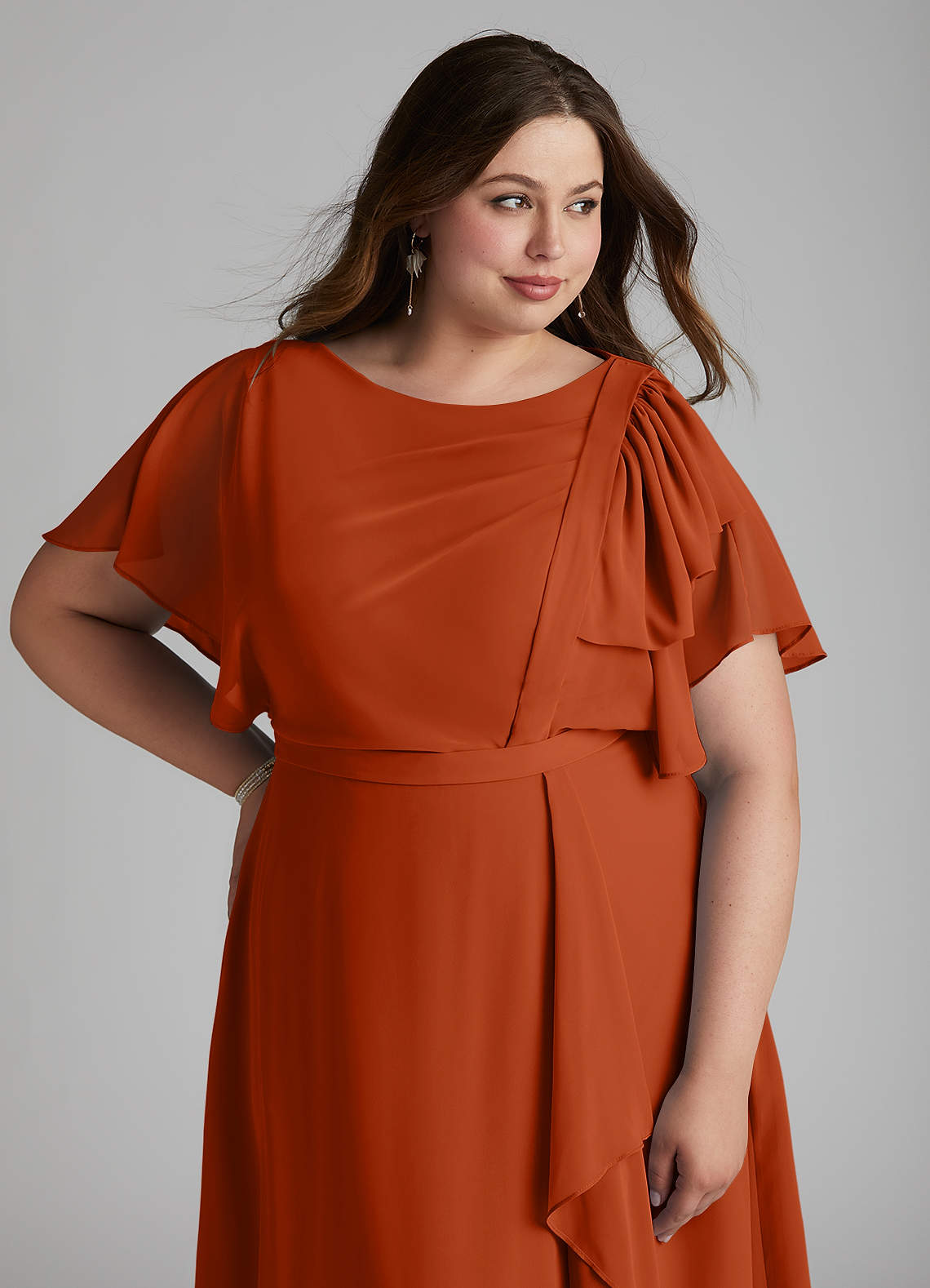 Azazie Aaliyah At-home Try On Dresses A-Line Scoop Pleated Chiffon Floor-Length Dress image10