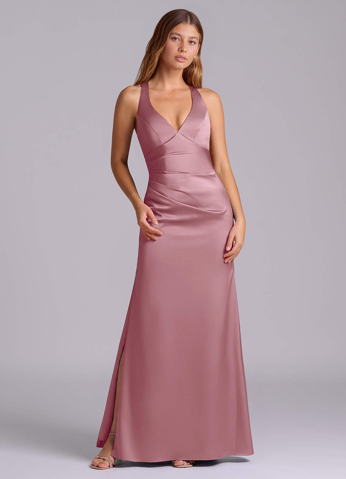short silver bridesmaid dresses Piper Soft Satin Gown | Mauve | Debs & Prom