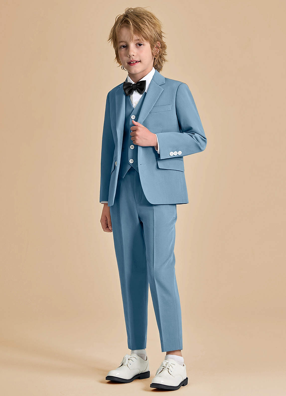 front Oliver Light Blue Boys 5-Piece Suit With Bow Tie