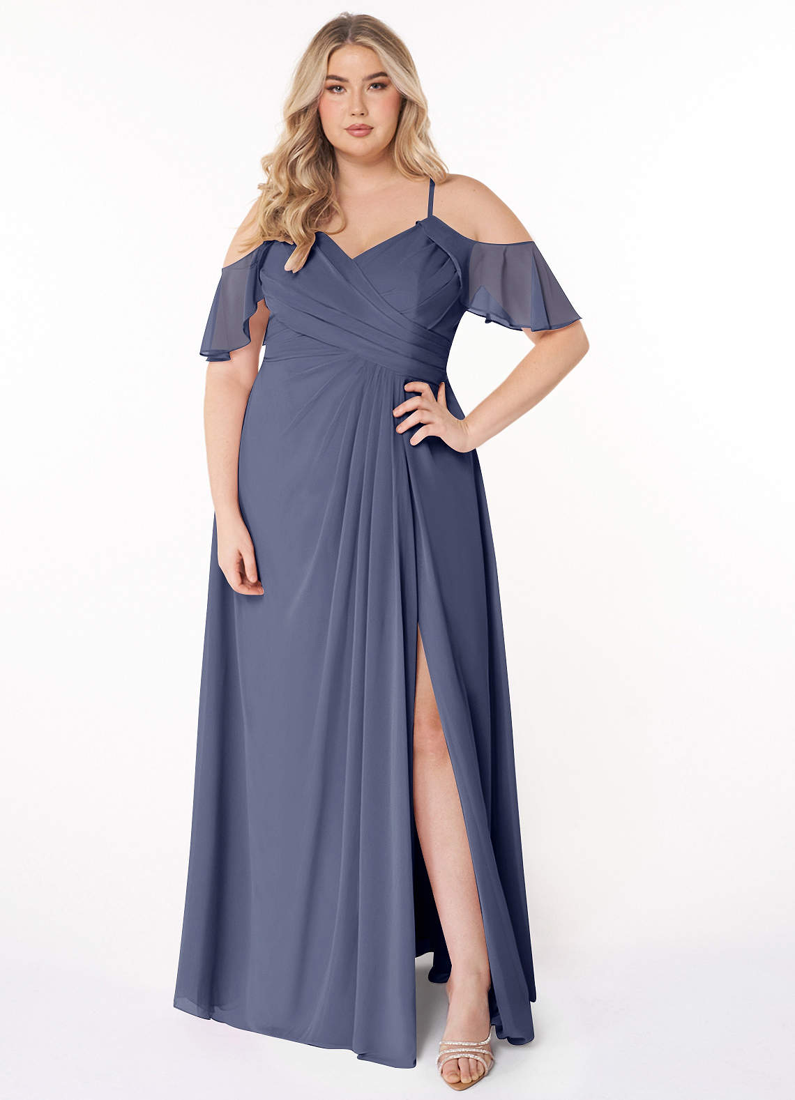 Azazie Dakota Bridesmaid Dresses Stormy A-Line V-Neck Pleated Chiffon Dress image1