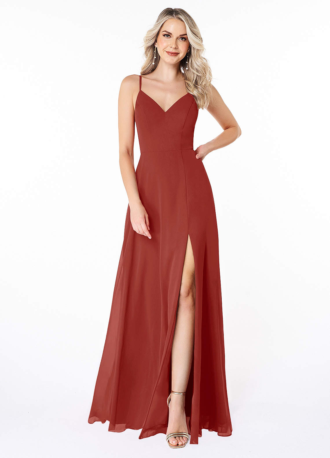 Azazie Lena Abiti da Damigella Abito A-Line in Chiffon Pizzo Terracotta image1