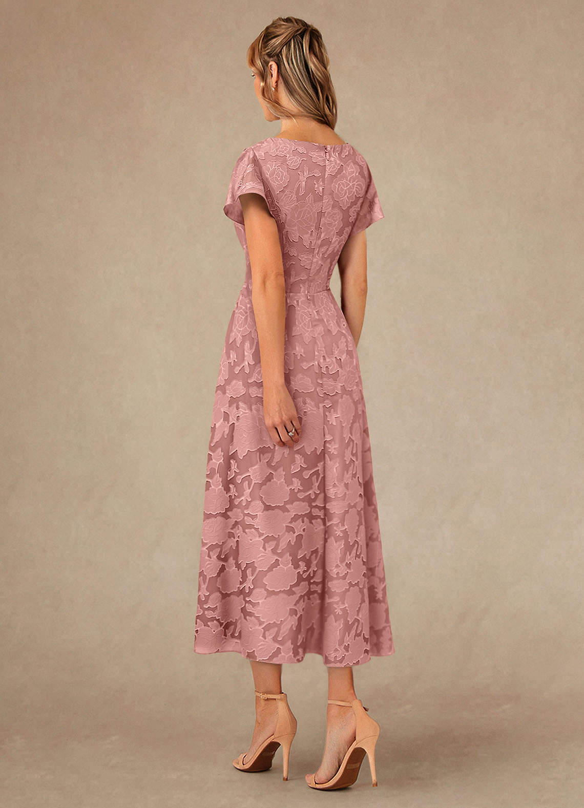 Azazie Vera Mother of the Bride Dresses Rosette A-Line Pleated Floral Burnout Dress image2