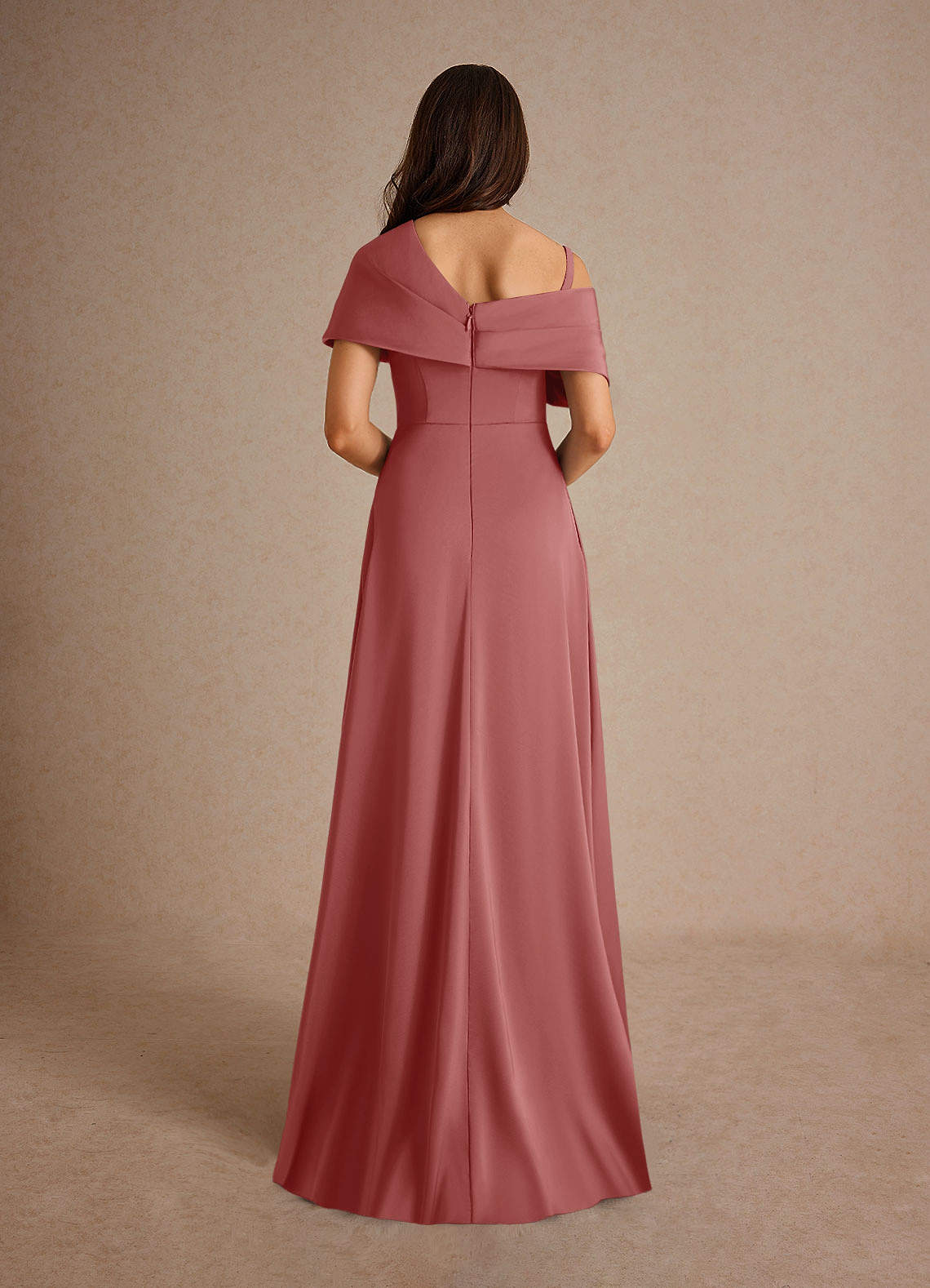Azazie Milton Mother of the Bride Dresses Antique Rose A-Line Pleated Stretch Satin Dress image3