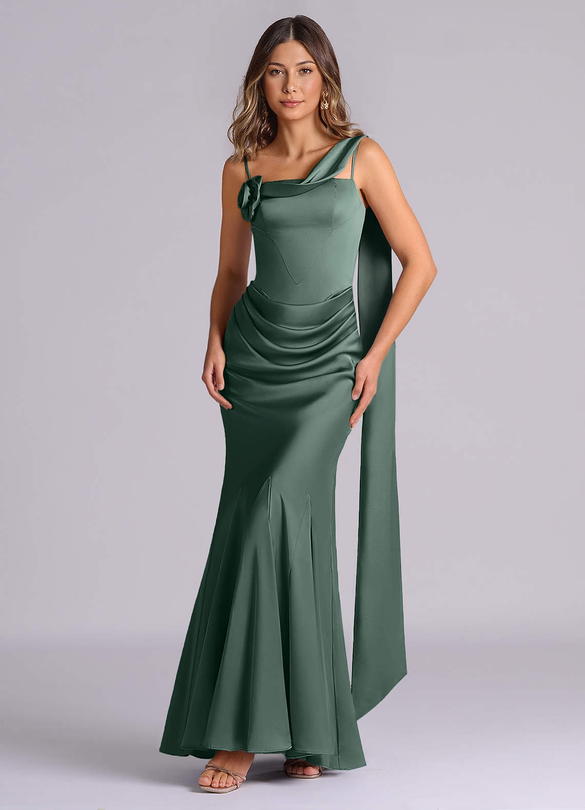 Azazie Inara Sea Moss Stretch Satin Bridesmaid Dresses | Azazie