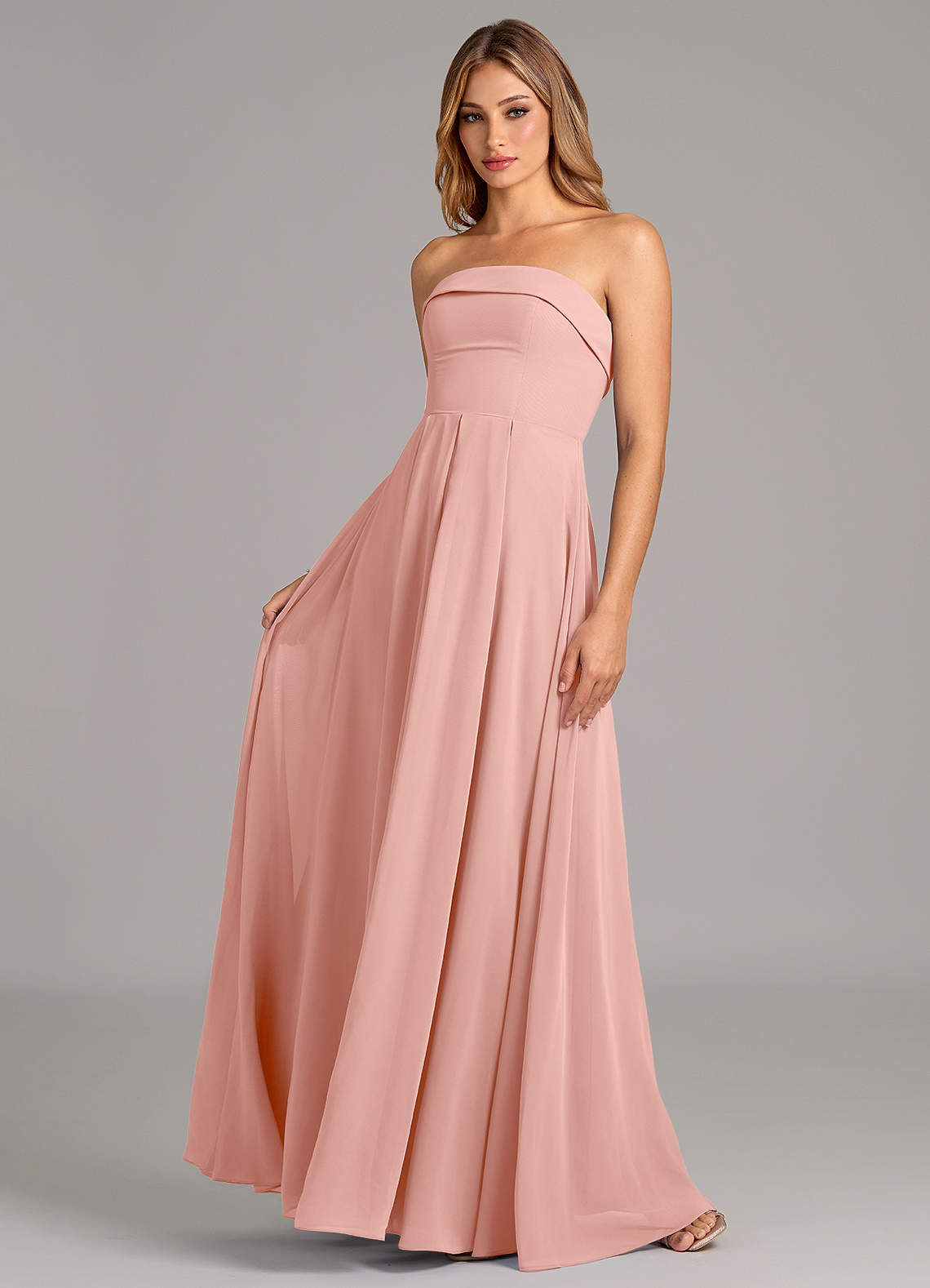 Azazie Lucienne Brautjungfernkleider Wandelbar Meerjungfrau-Linie Schulterfrei Chiffon Kleid Rosettenrosa image1