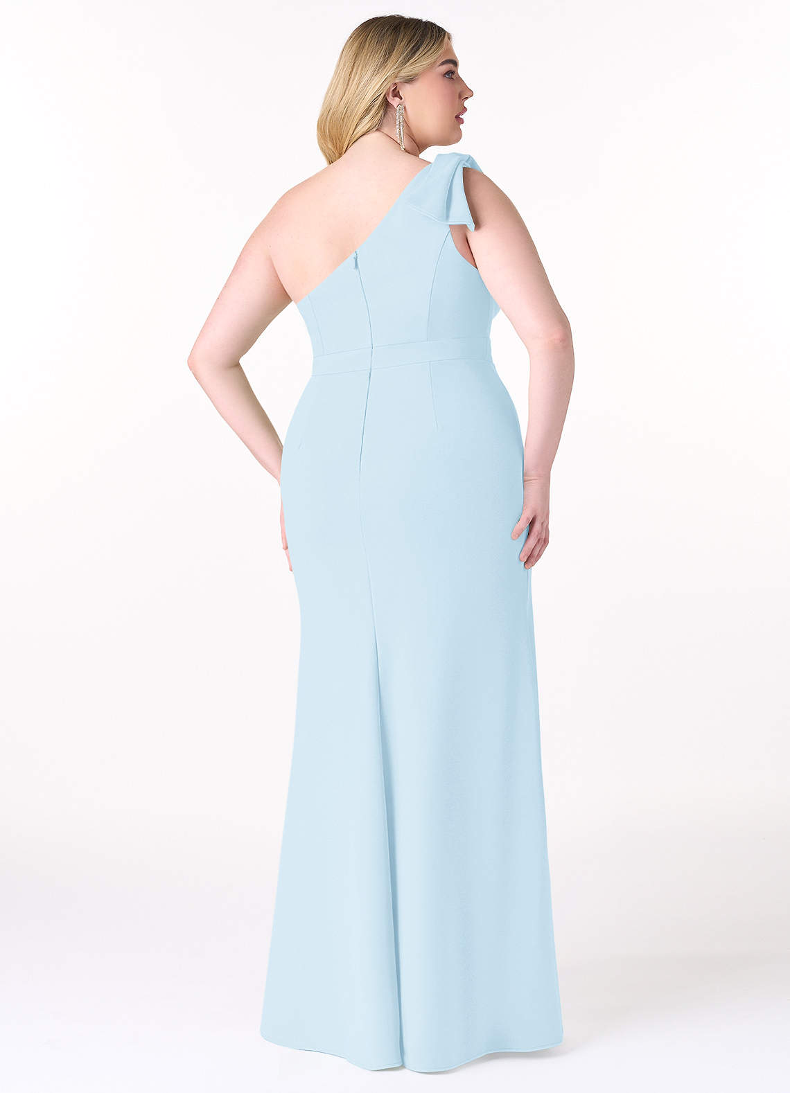 Azazie Rinna Bridesmaid Dresses Sky Blue Mermaid One Shoulder Stretch Crepe Dress image5