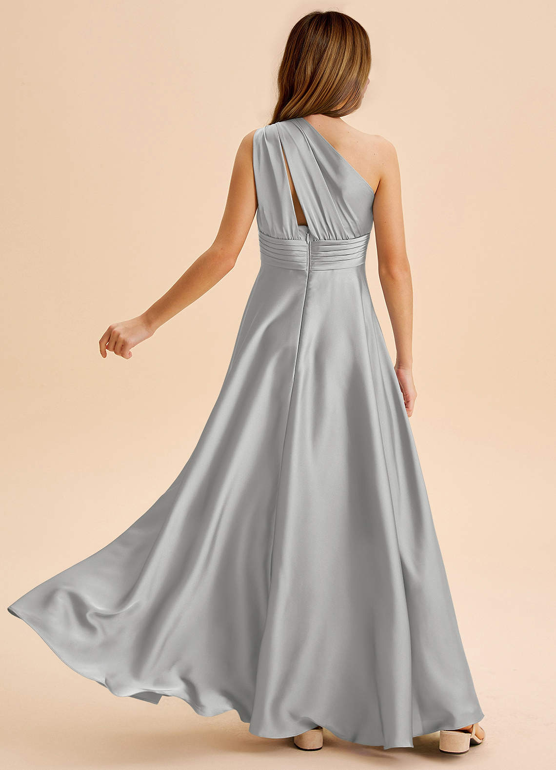 Azazie Charlize Junior Klä av A-Line i Stretch Satin Plisserad image1